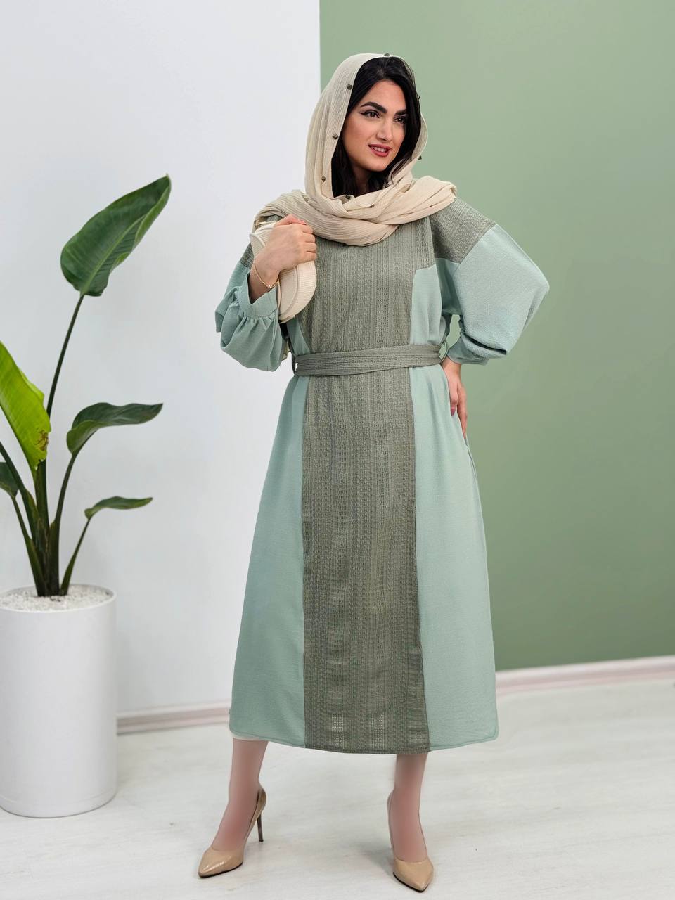 پیراهن ترکیبی کمردار آرماس کد 5618