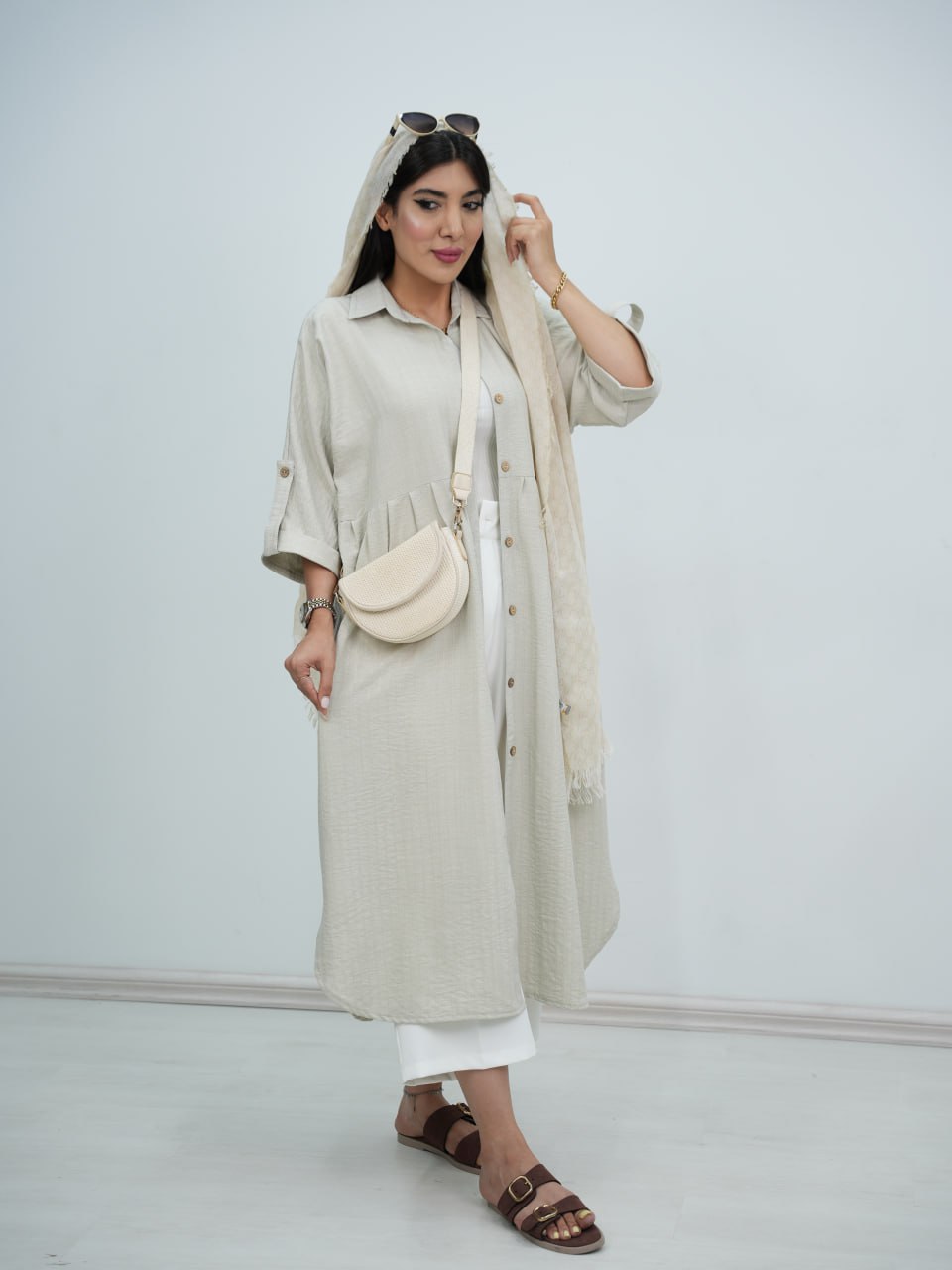 مانتو بلند کمردار الیکا کد 6070