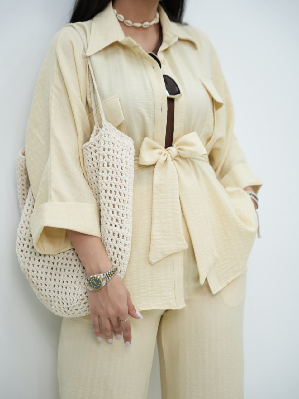 ست شومیز و شلوار کمردار کوین کد 6254