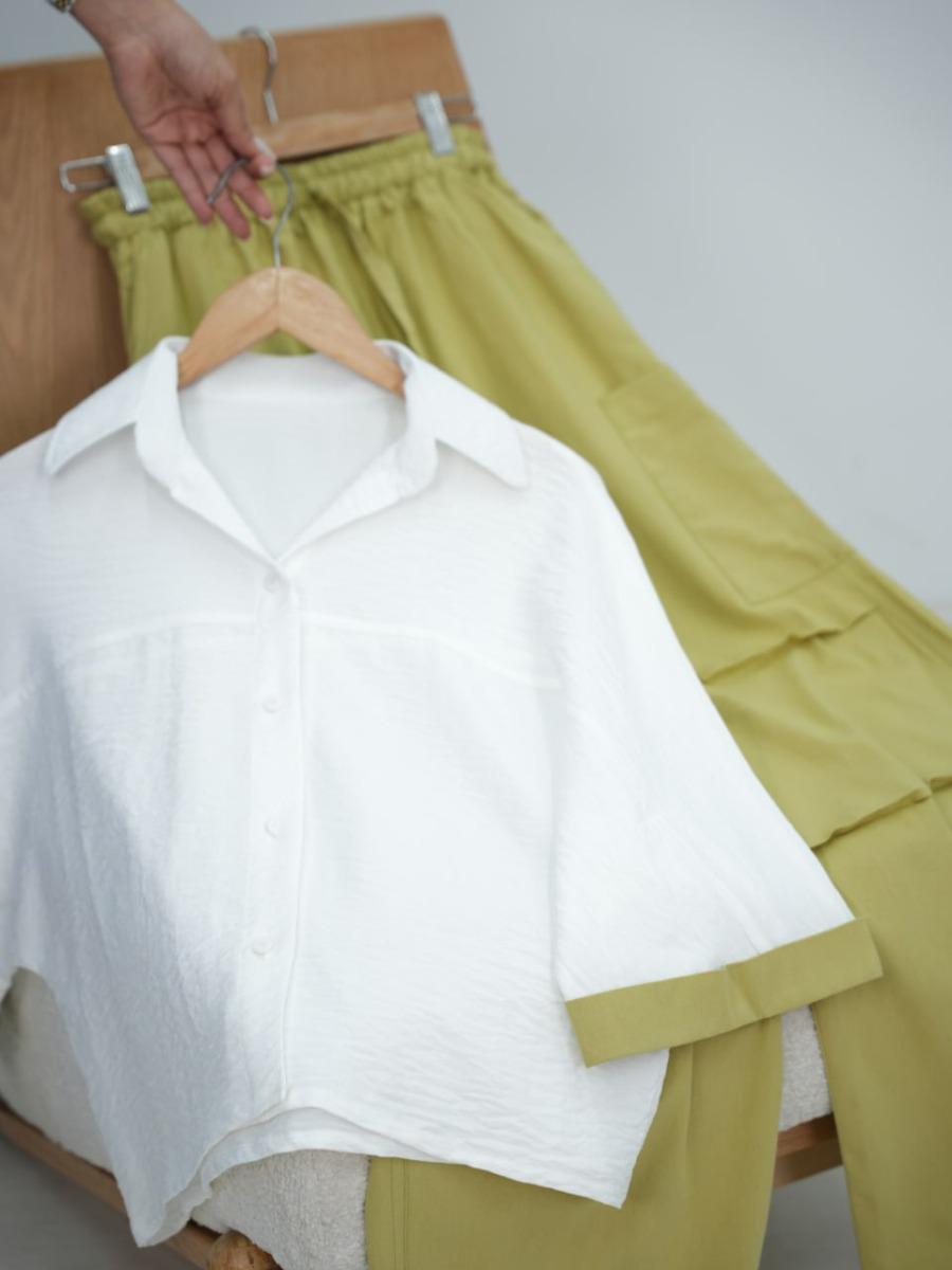 ست شومیز کراپ و شلوار آلما کد 6260