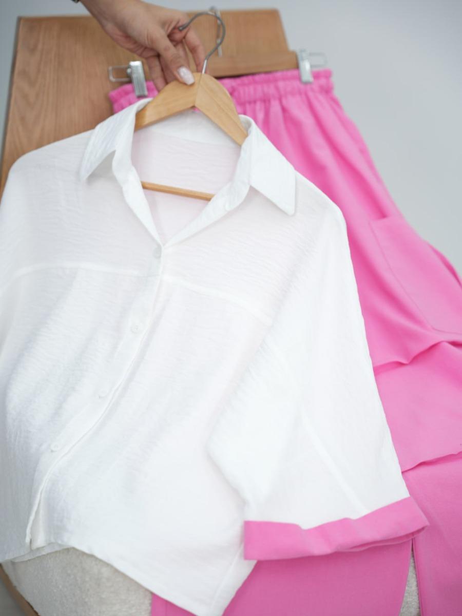 ست شومیز کراپ و شلوار آلما کد 6260