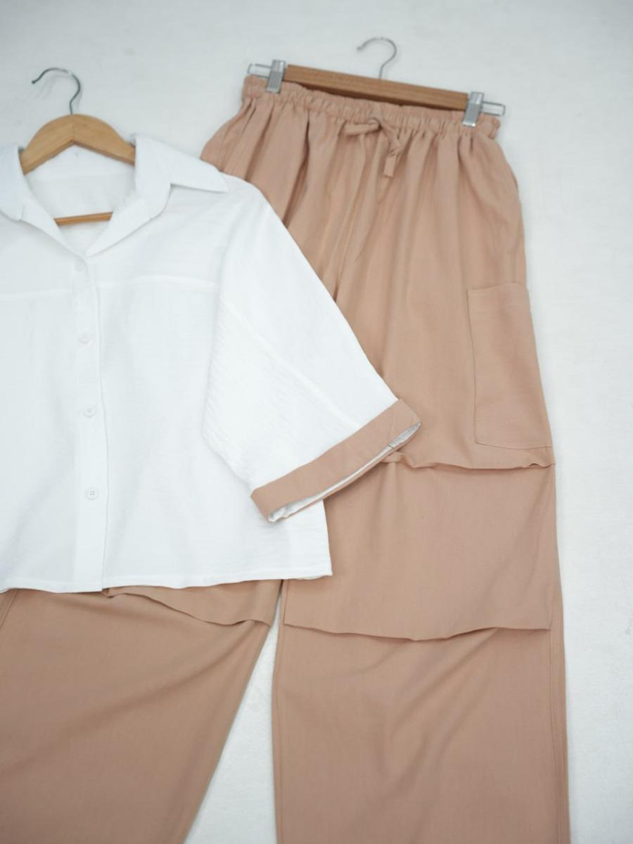 ست شومیز کراپ و شلوار آلما کد 6260