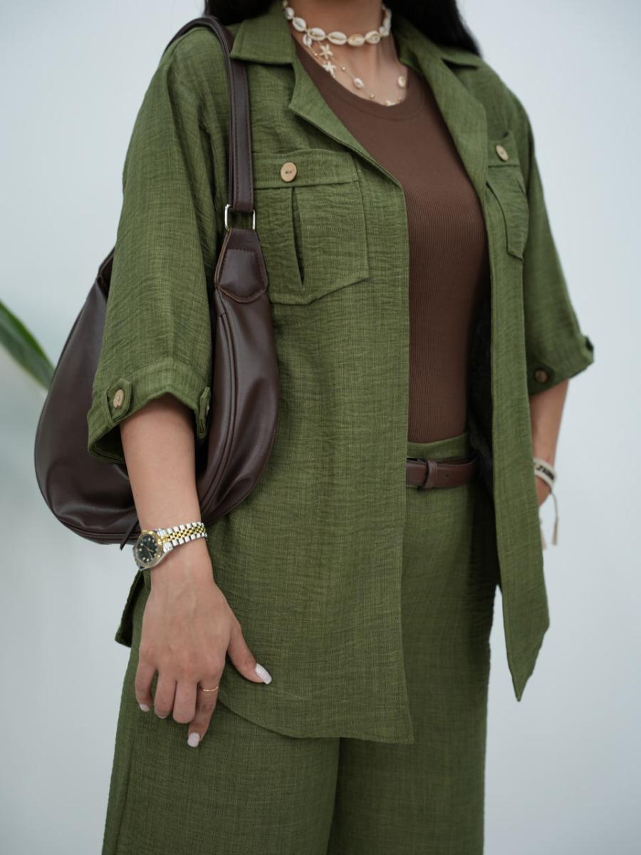 ست شومیز و شلوار دکمه چوبی ندا کد 6298