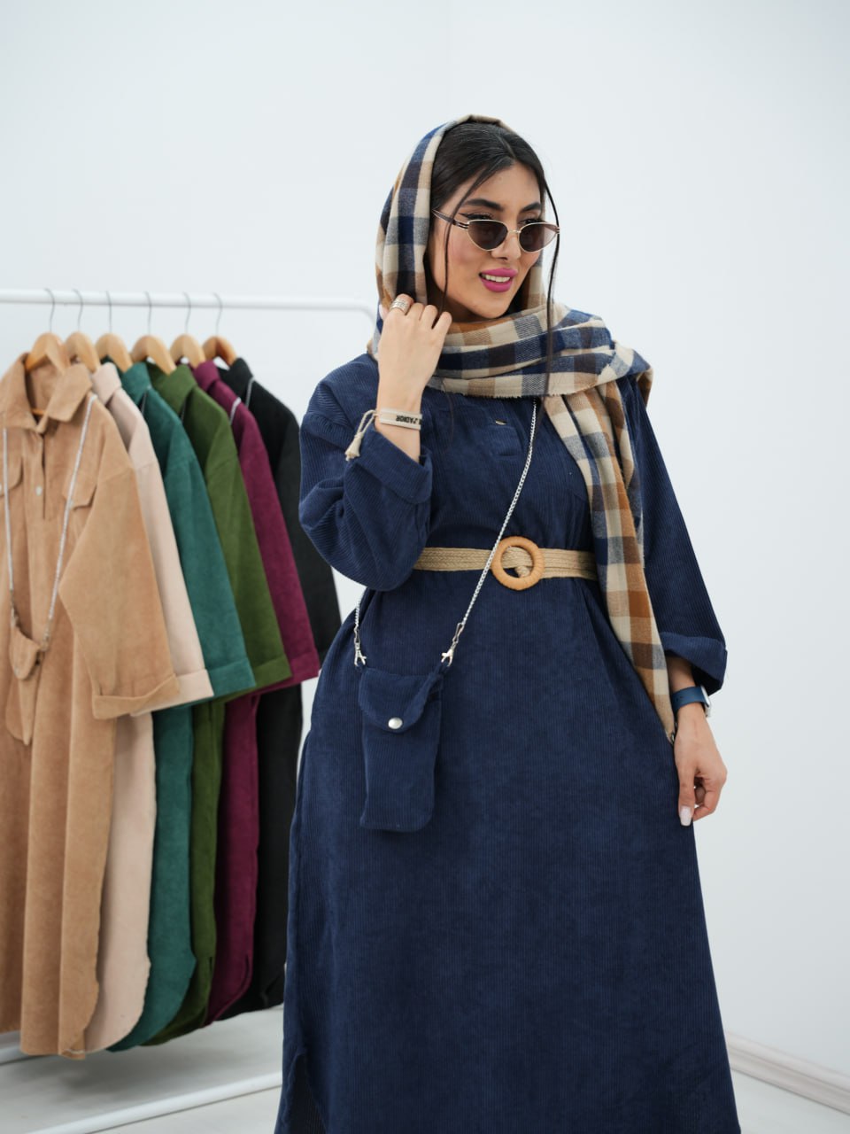 پیراهن مخمل کبریتی کیف دار سیما کد 6394