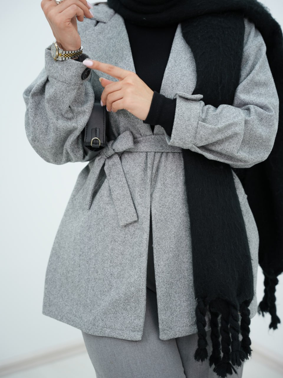 پالتو یقه اینگلیسی کمر دار راحیل کد 6419