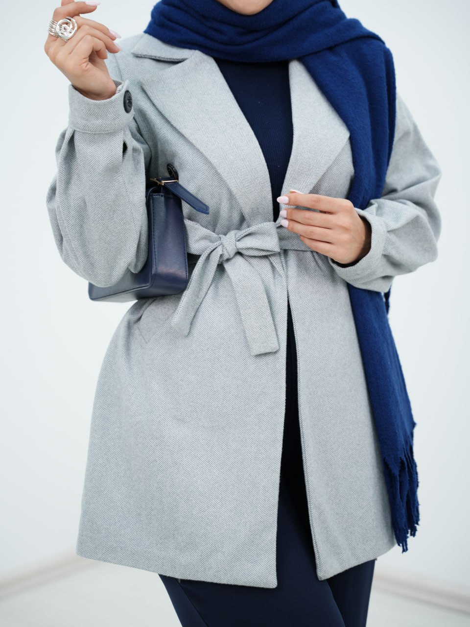 پالتو یقه اینگلیسی کمر دار راحیل کد 6419