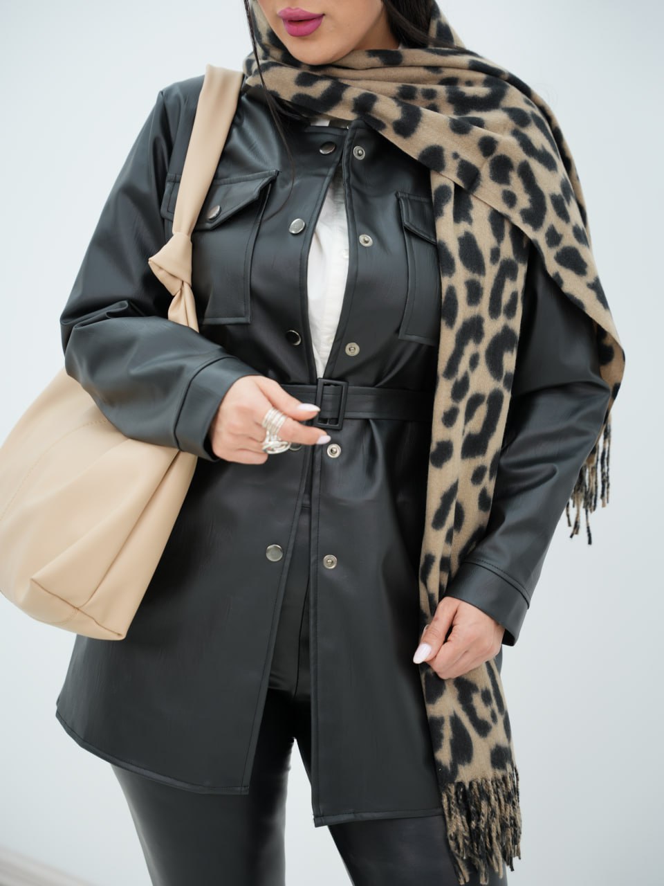 کت چرم کمردار جلو دکمه حیات کد6451