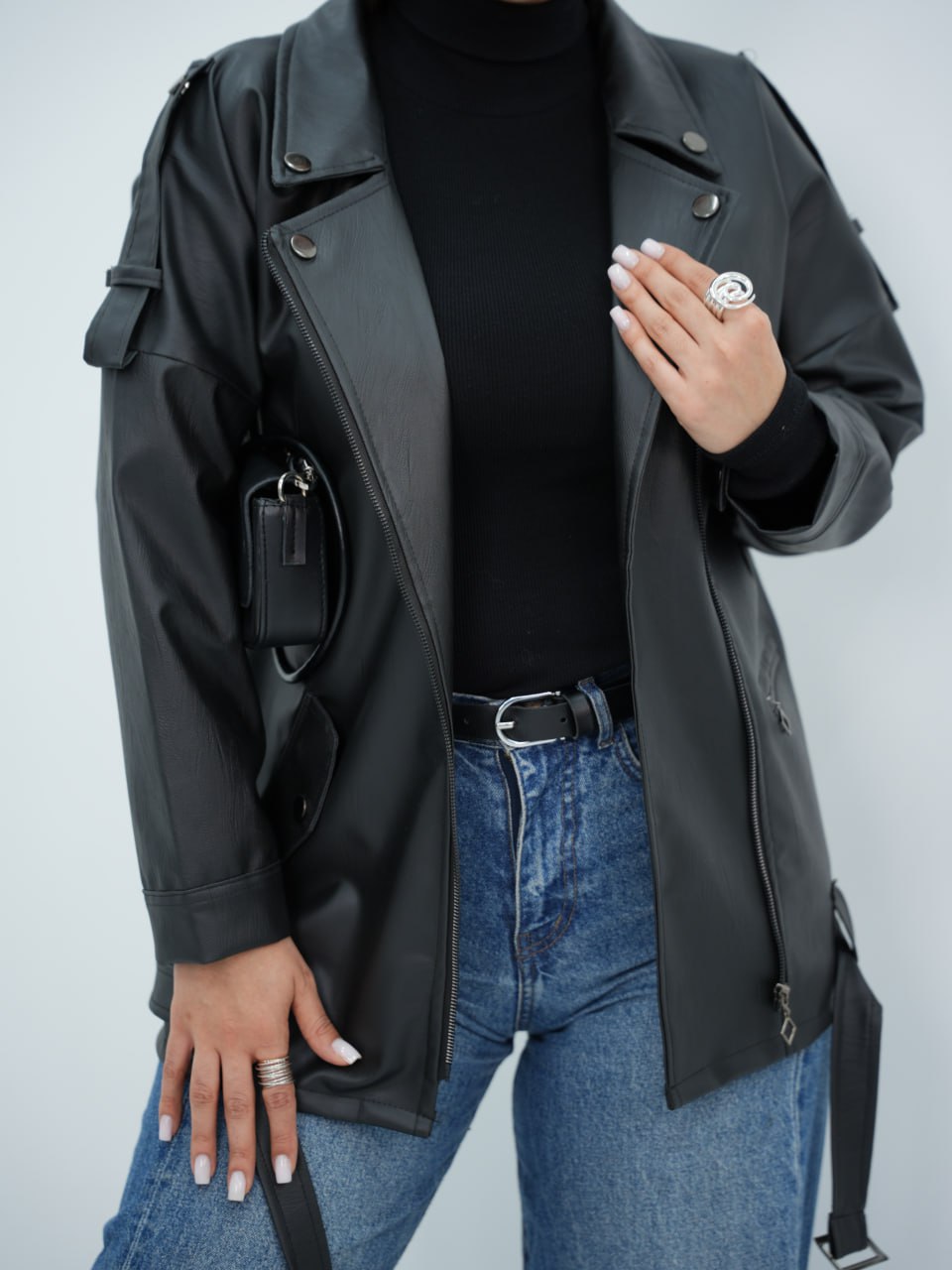 کت چرم آستین دکمه آنوش کد 6453