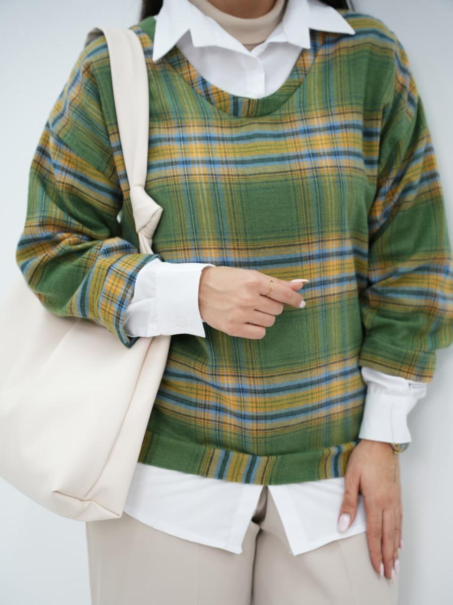 شومیز چهارخونه یقه سفید کوما کد 6463