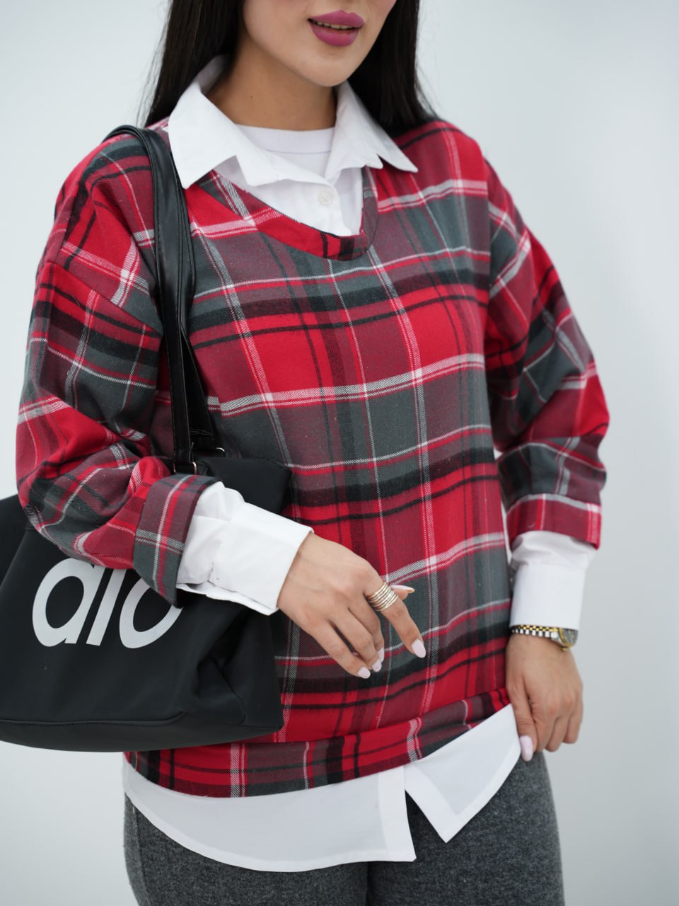 شومیز چهارخونه یقه سفید کوما کد 6463