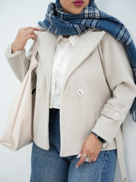 پالتو فوتر کوتاه کمردار مومو کد 6470