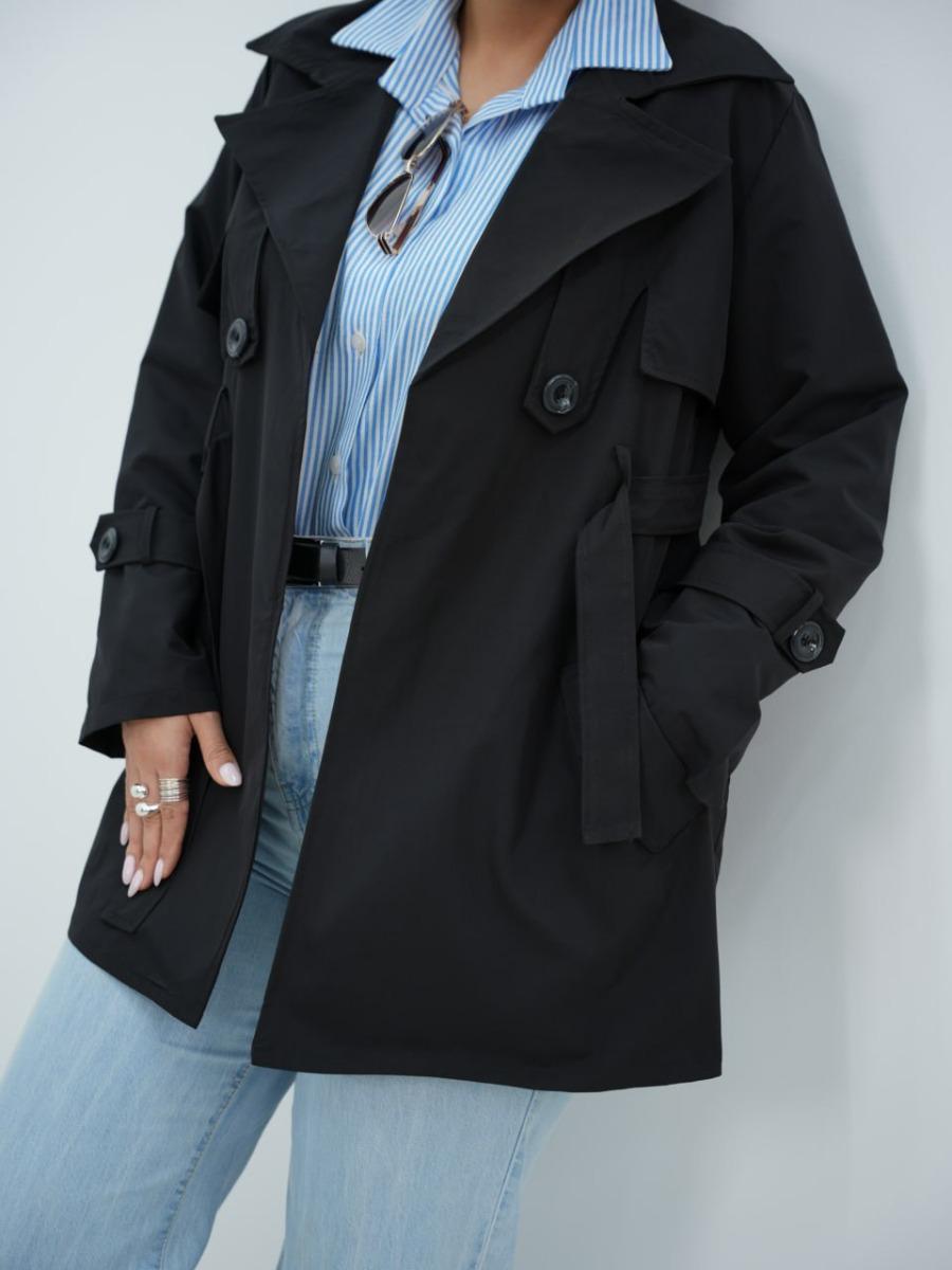 بارونی ژیله فلشی کمردار آسمان کد 6486