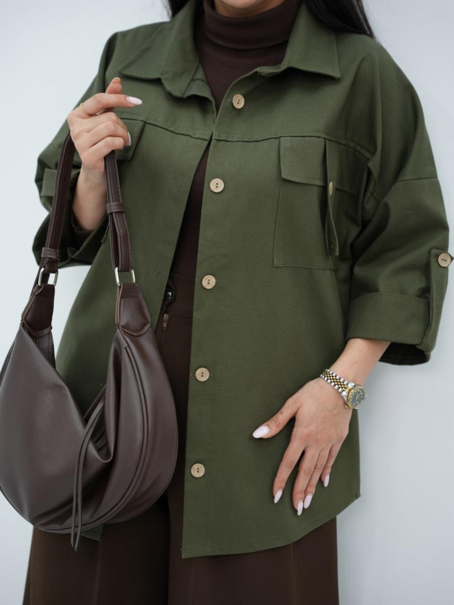 شومیز کتان جیب صلیبی درفک کد 6569