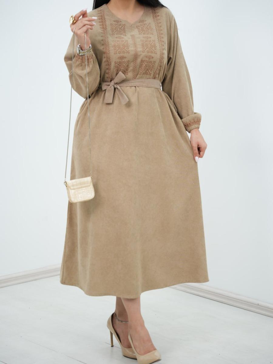 پیراهن کبریتی جلوگلدوزی زیتون کد 6571