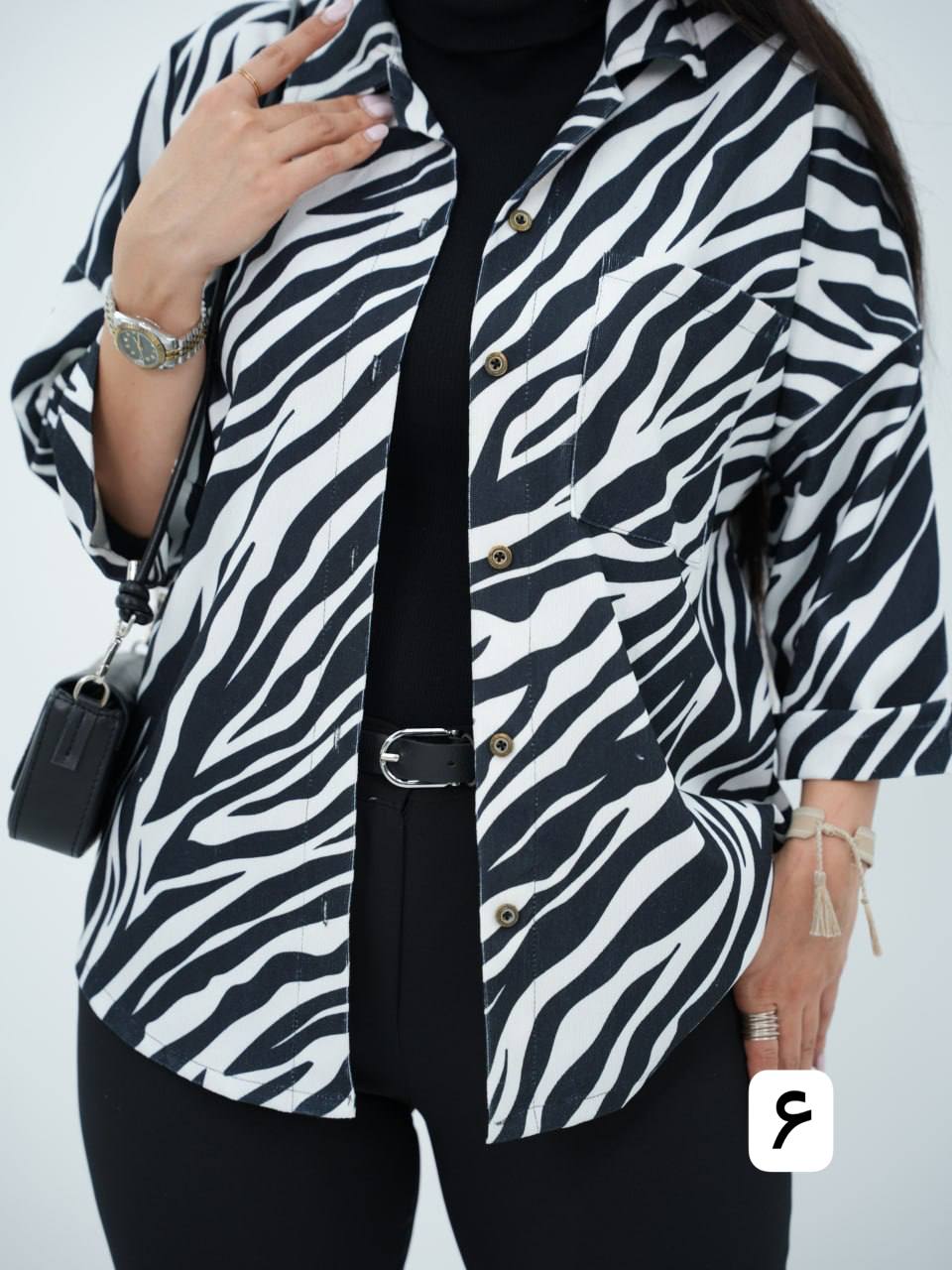 شومیز طرحدار تک جیب آذین کد 6604