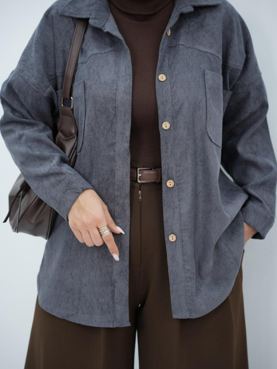 شومیز مخمل کبریتی دوجیب مطهره کد 6625