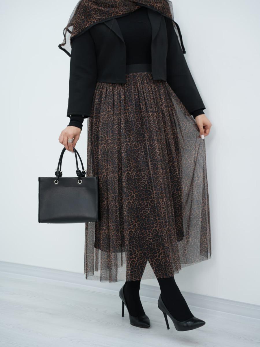 ست کت و دامن و شال پلنگی الیپی کد 6636