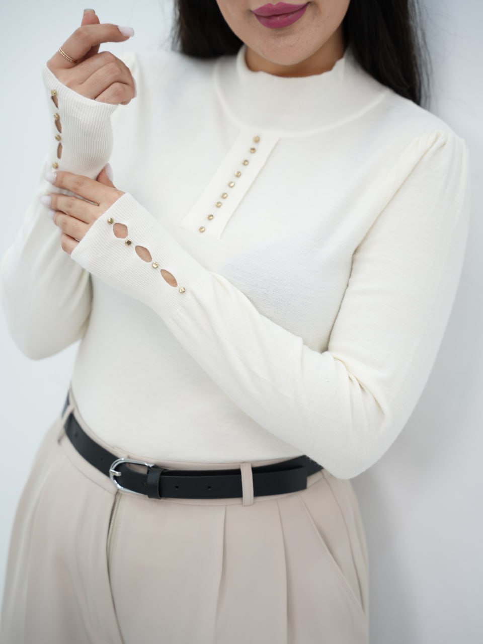 بلوز گپ جلو دکمه خامه کد 6643