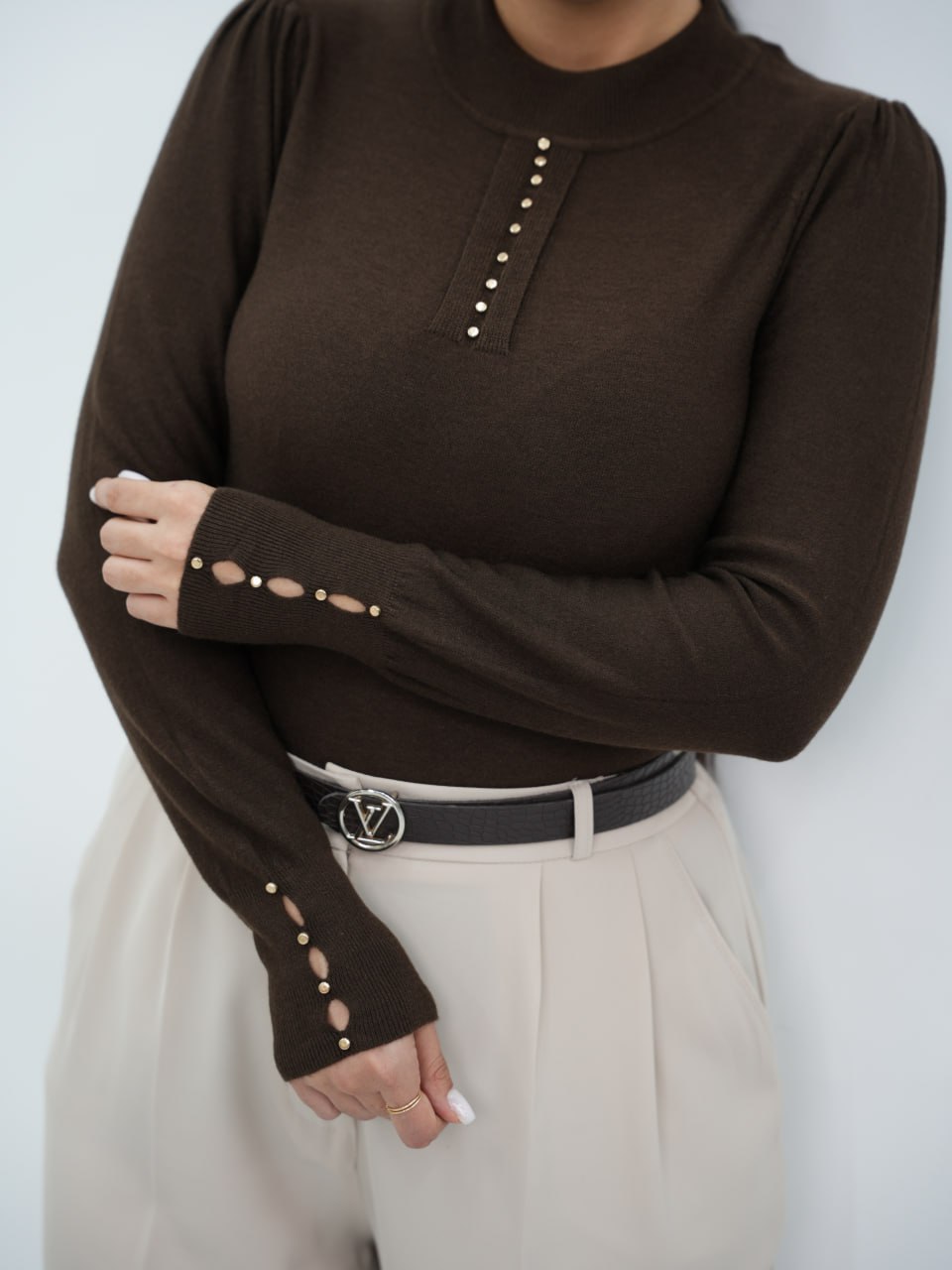 بلوز گپ جلو دکمه خامه کد 6643