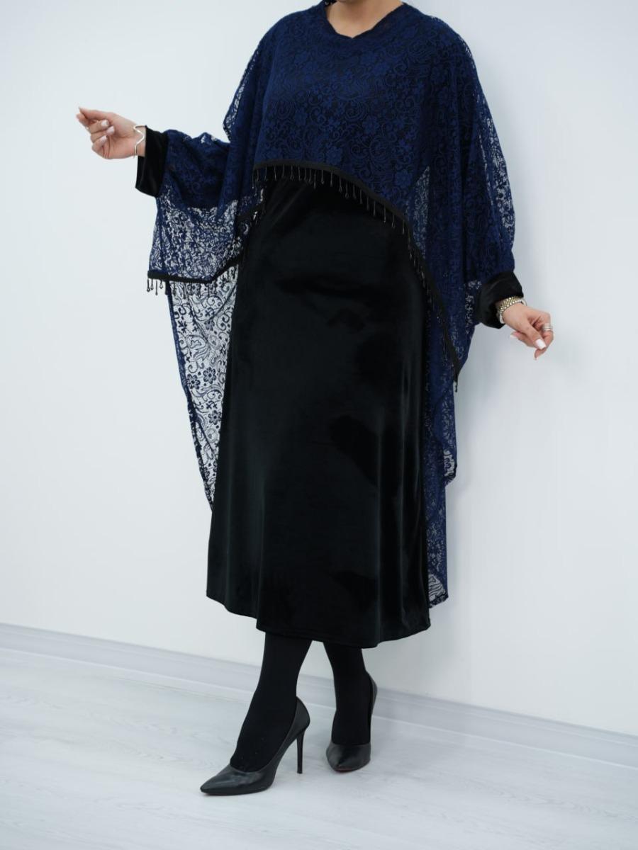 ست پانچ گیپور و پیراهن مخمل زرشک کد 6646