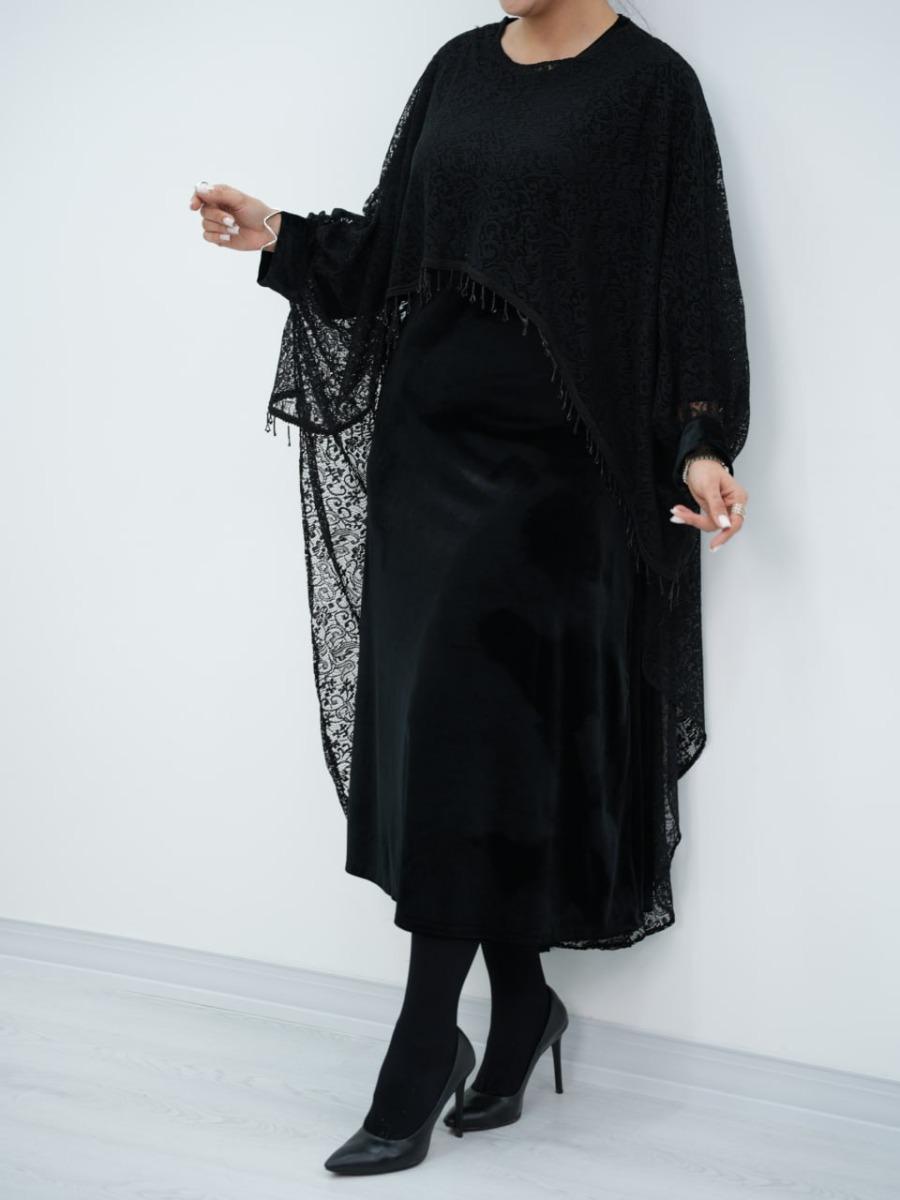 ست پانچ گیپور و پیراهن مخمل زرشک کد 6646