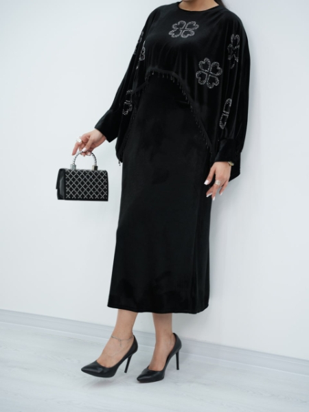 ست پانچ و سارافون مخمل گشنیز کد 6647