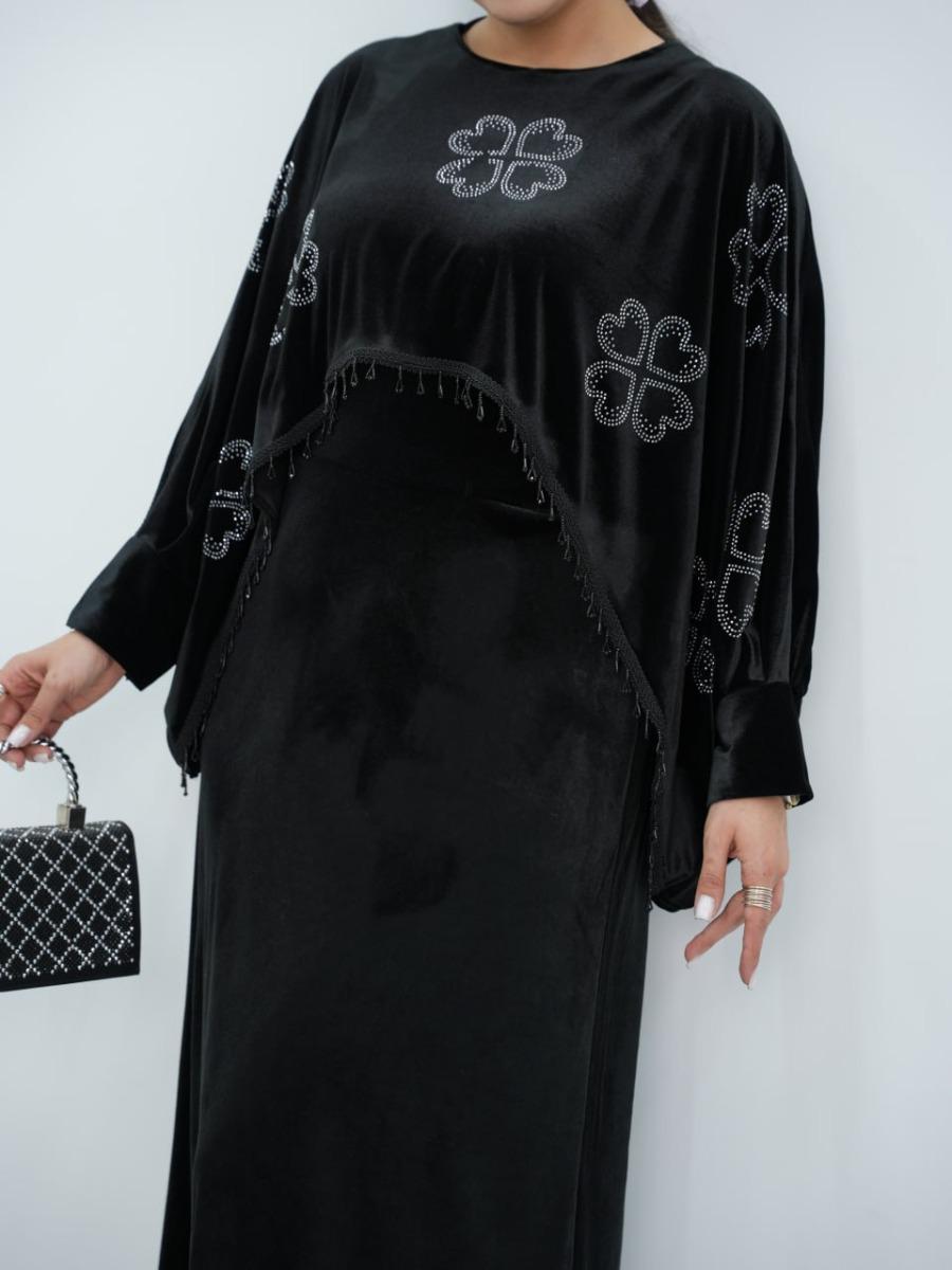 ست پانچ و سارافون مخمل گشنیز کد 6647