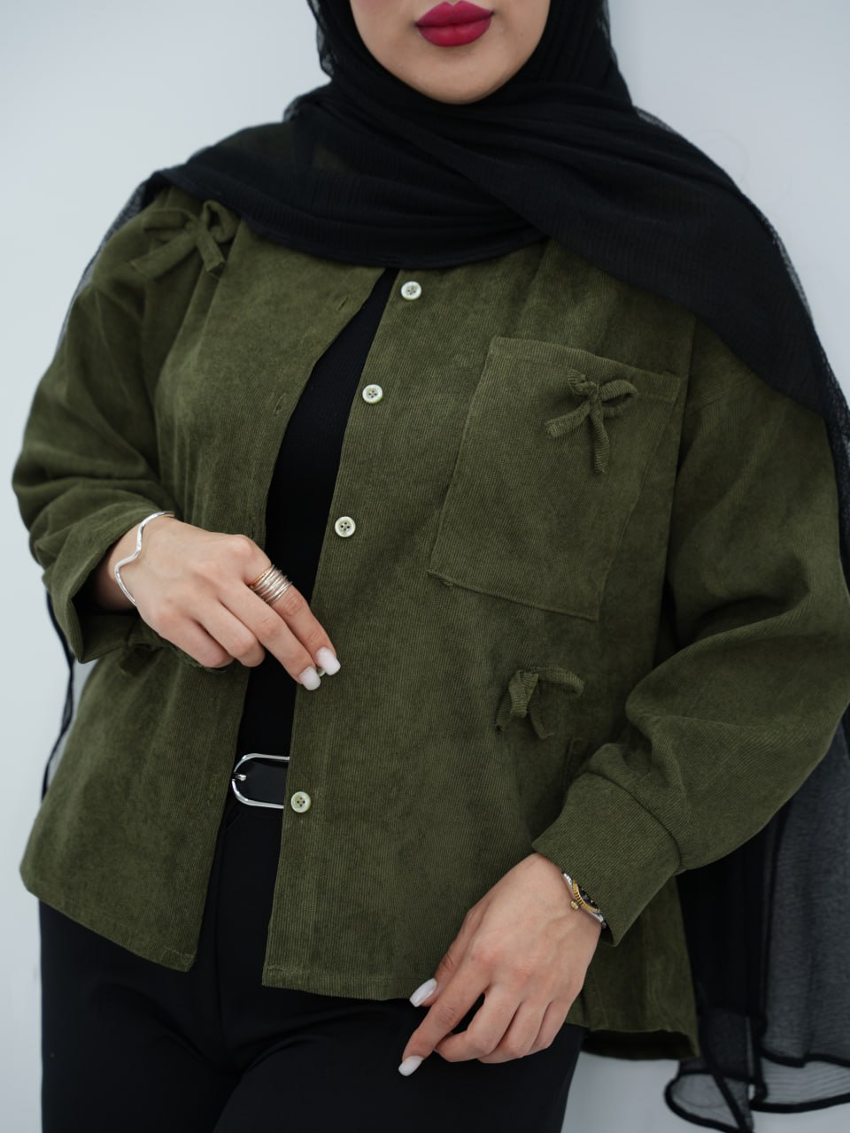 شومیز مخمل کبریتی جلو پاپیون مایسا کد6680