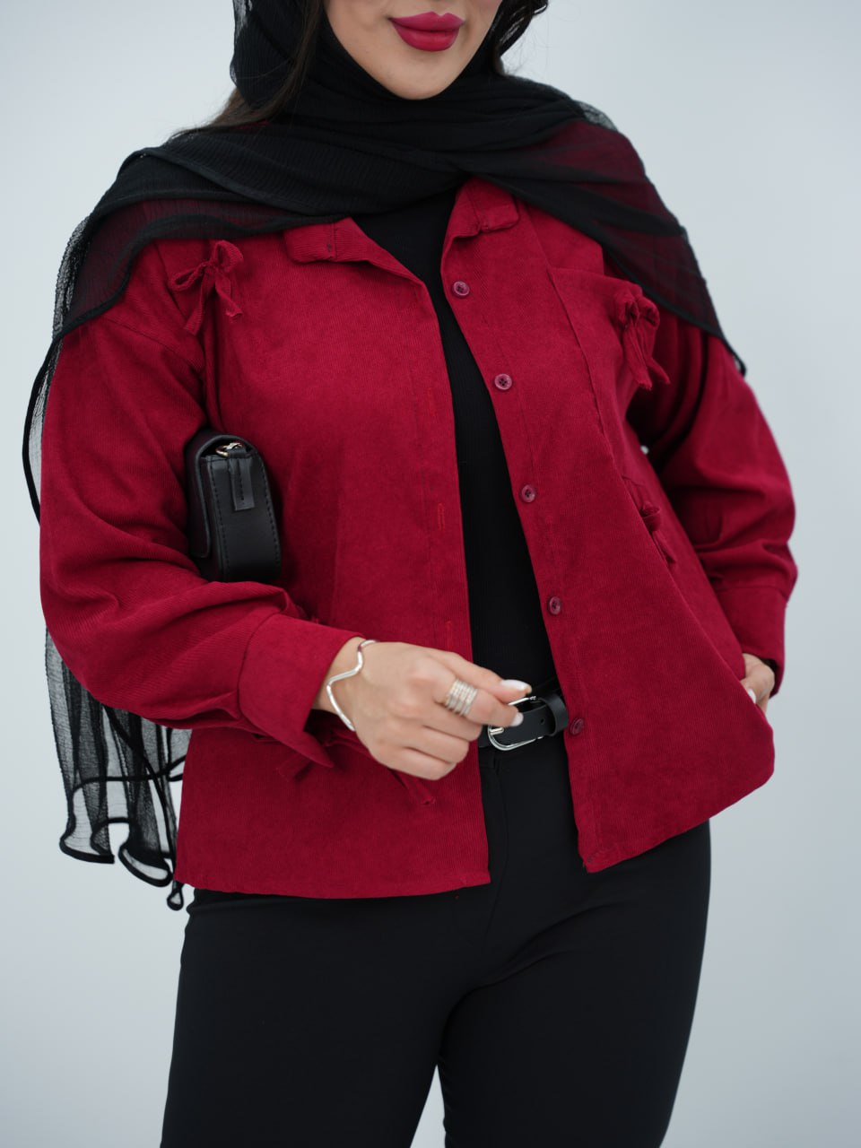 شومیز مخمل کبریتی جلو پاپیون مایسا کد6680