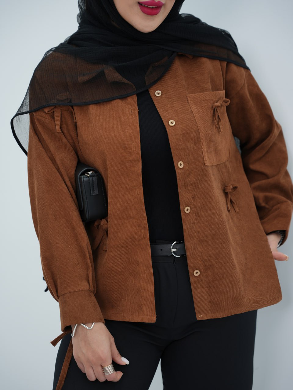 شومیز مخمل کبریتی جلو پاپیون مایسا کد6680