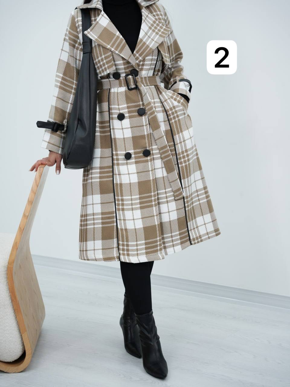 کتی چهارخونه بلند خرجکار چرم آنالی کد6698