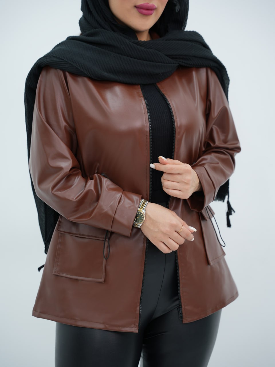 کت چرم کمرگت پایین دوجیب تارامهر کد6717