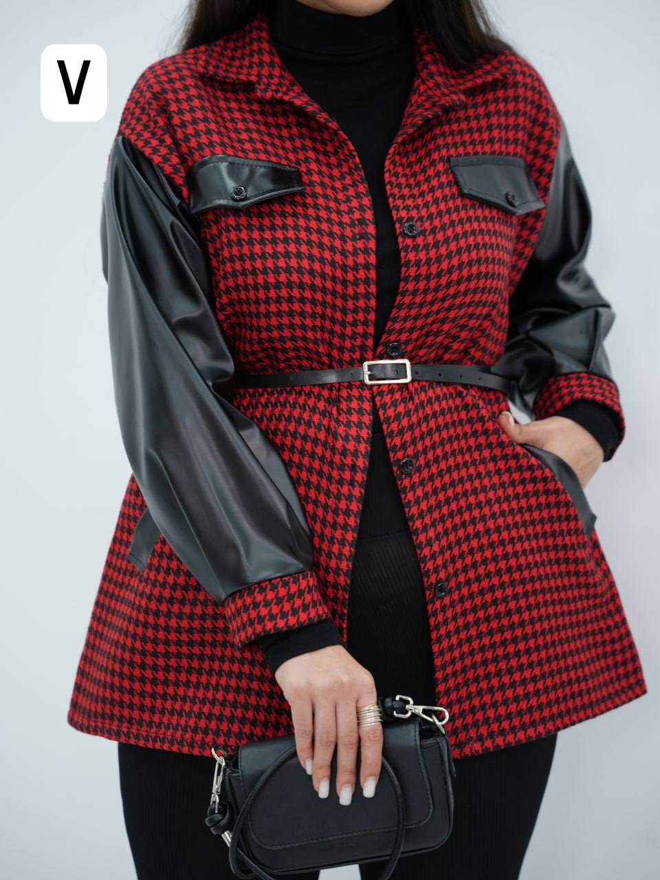 شکت آستین چرم کمردار تافته کد6719