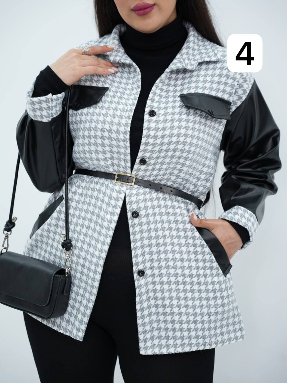 شکت آستین چرم کمردار تافته کد6719