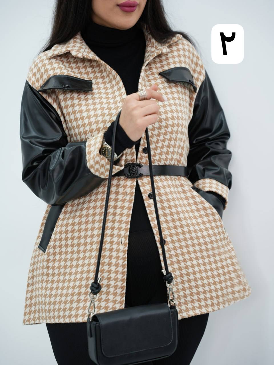 شکت آستین چرم کمردار تافته کد6719