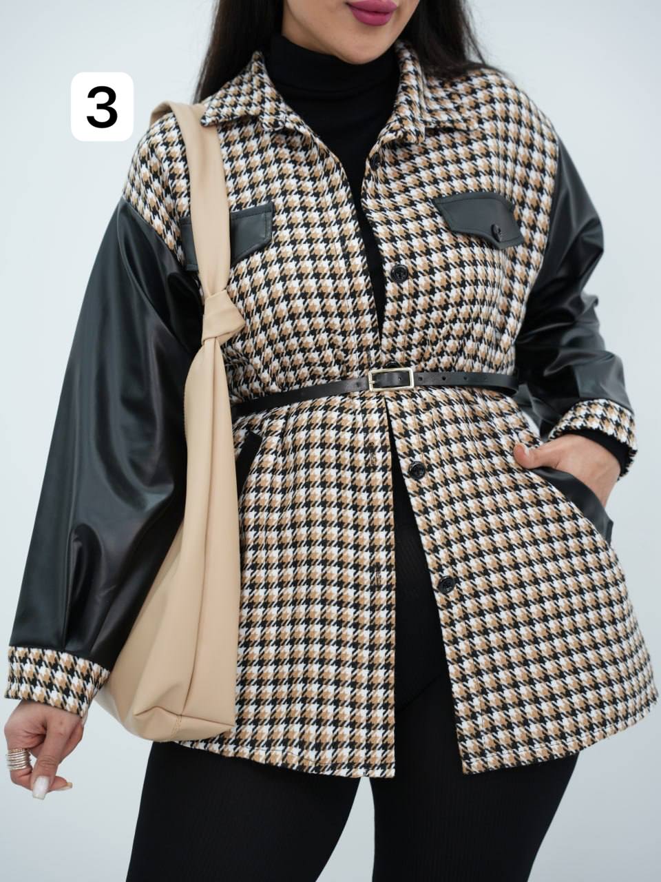 شکت آستین چرم کمردار تافته کد6719