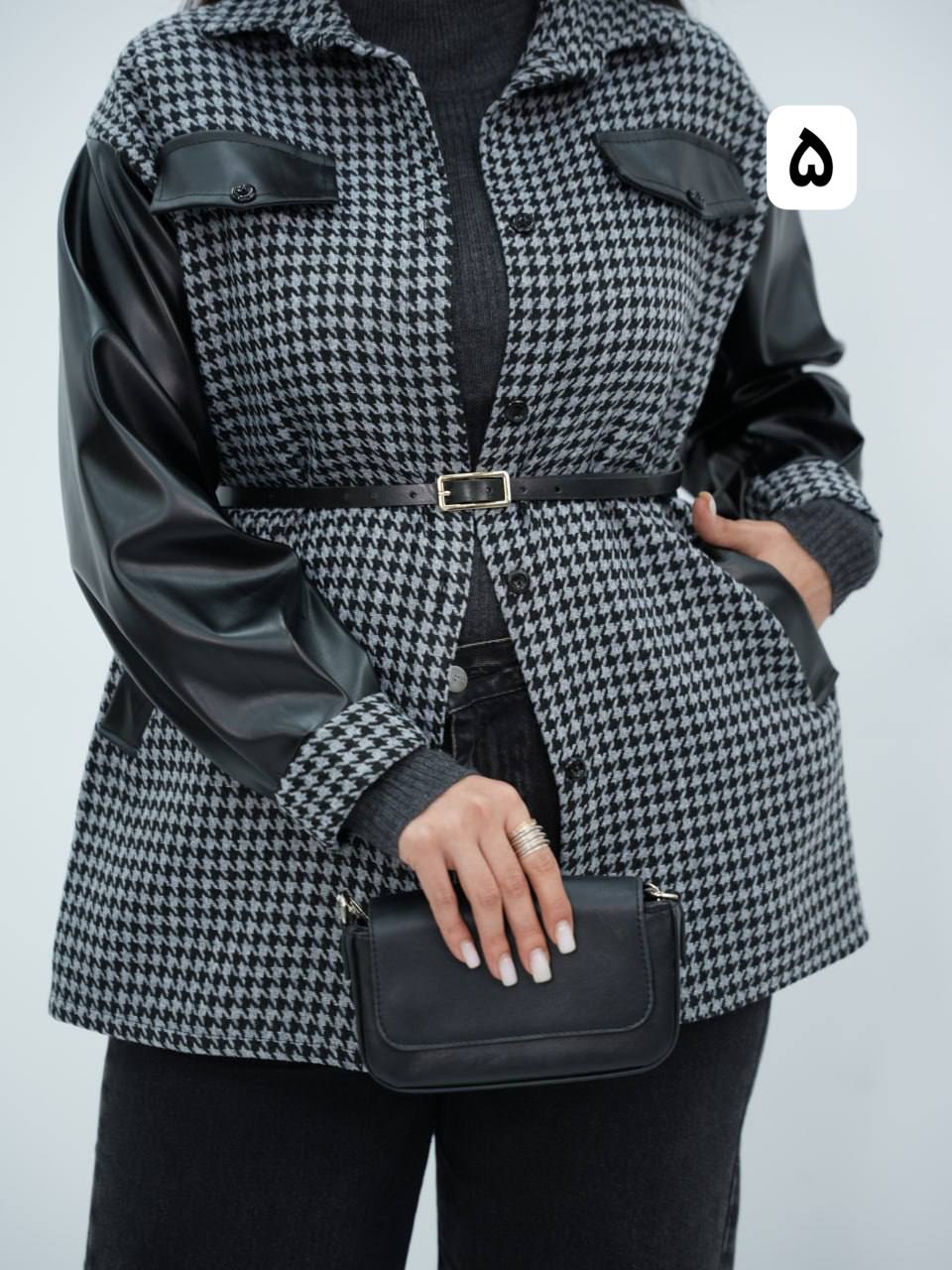 شکت آستین چرم کمردار تافته کد6719