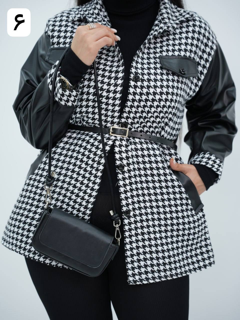 شکت آستین چرم کمردار تافته کد6719