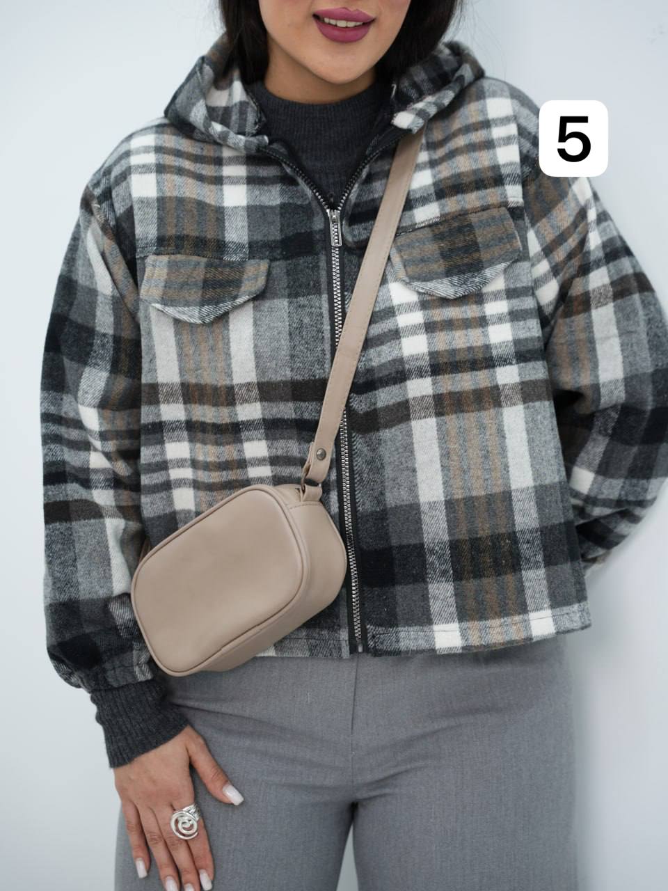 سویشرت چهارخونه کلاهدار لاچین کد6728