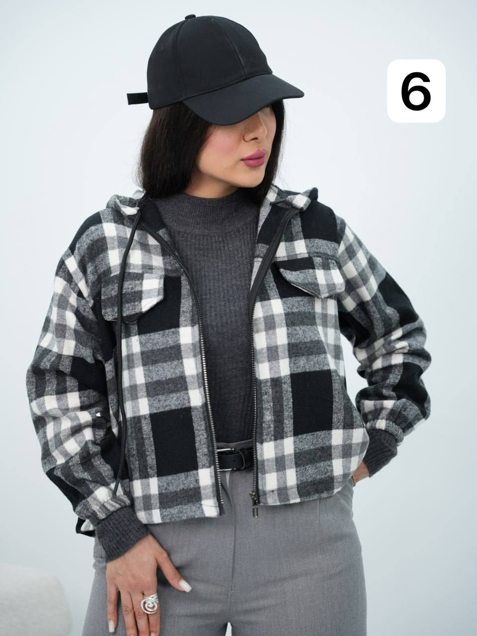 سویشرت چهارخونه کلاهدار لاچین کد6728