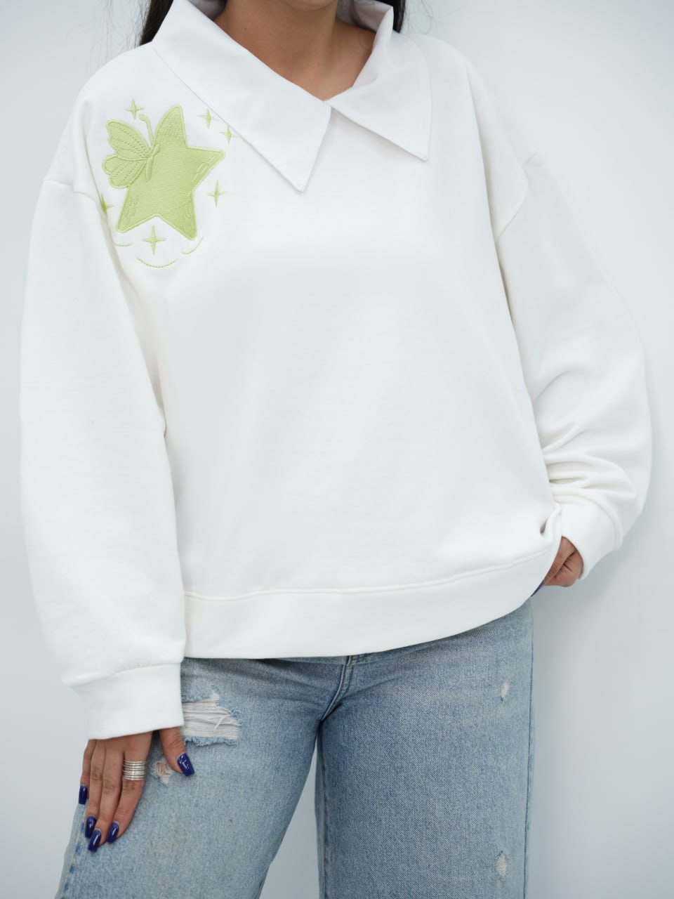 دورس یقه سفید بغل گلدوزی گرینا کد6763