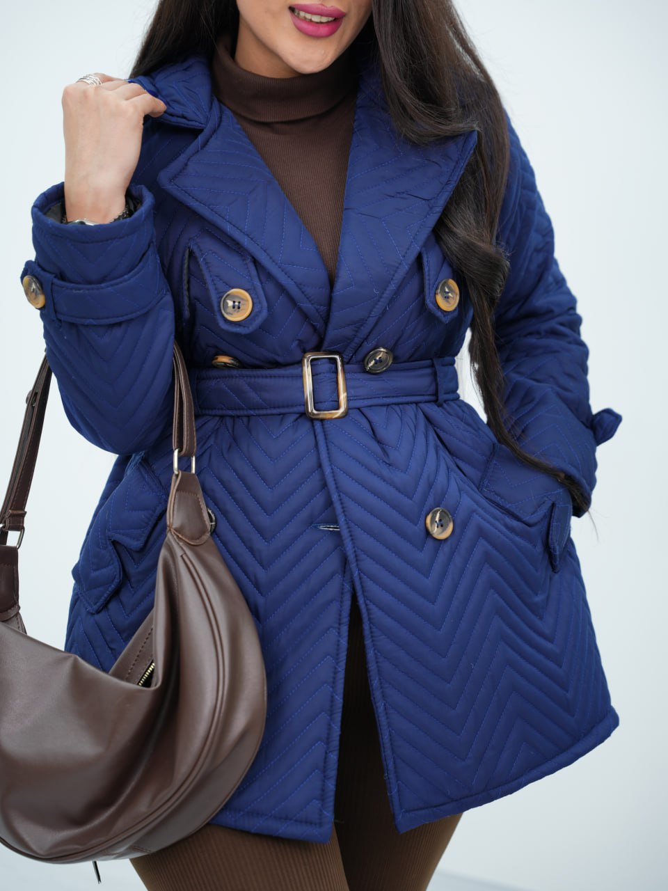 کاپشن شنل فلشی لاین دار کمردار نامی کد6790