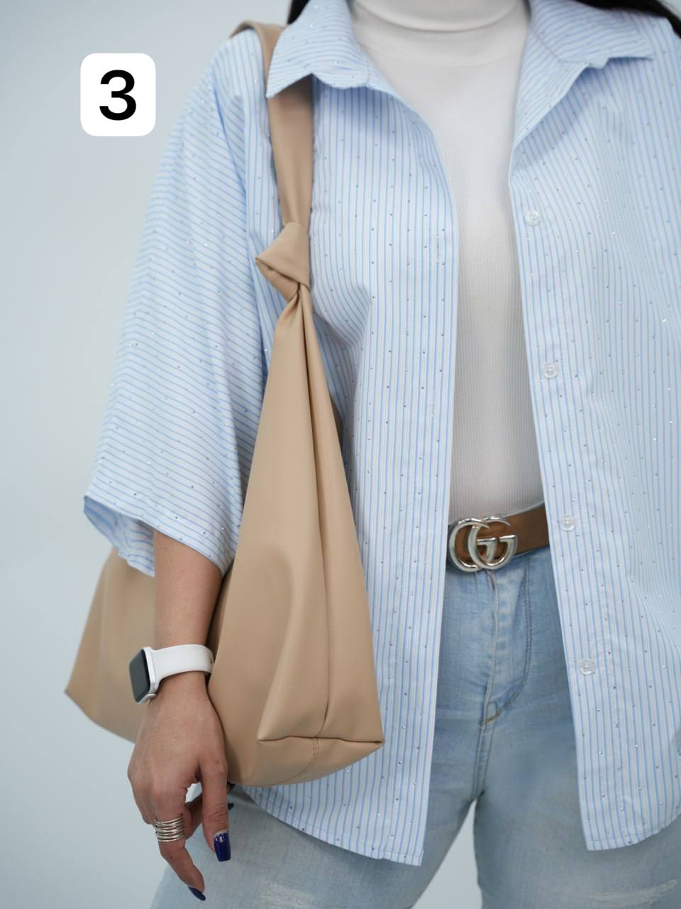 شومیز راه راه نگین دار کیمونو دنبز کد6838