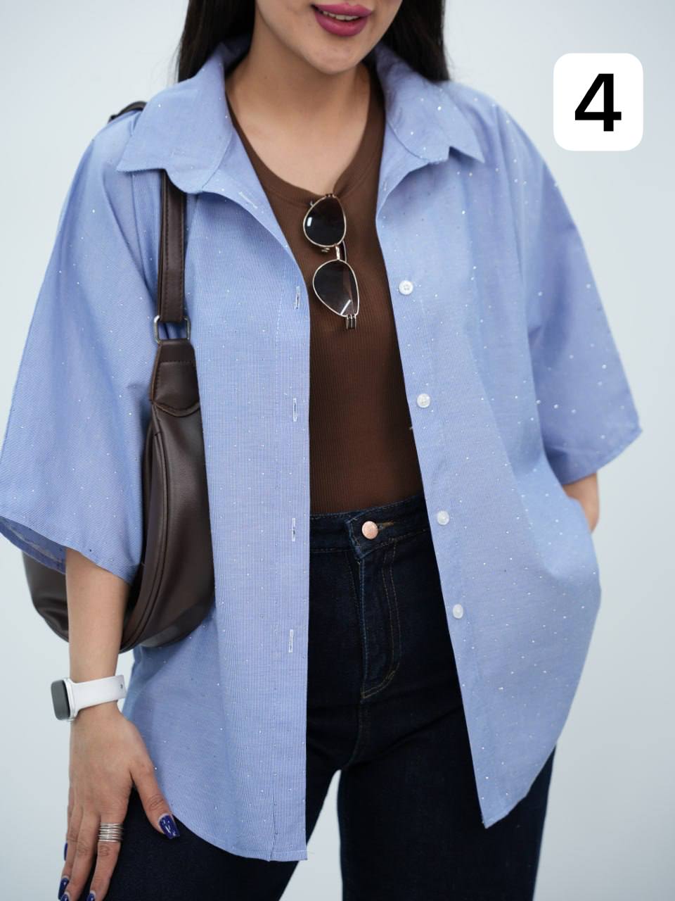 شومیز راه راه نگین دار کیمونو دنبز کد6838