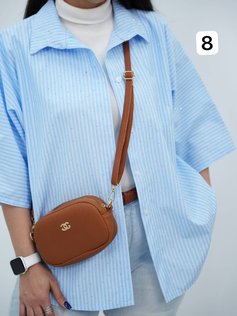 شومیز راه راه نگین دار کیمونو دنبز کد6838