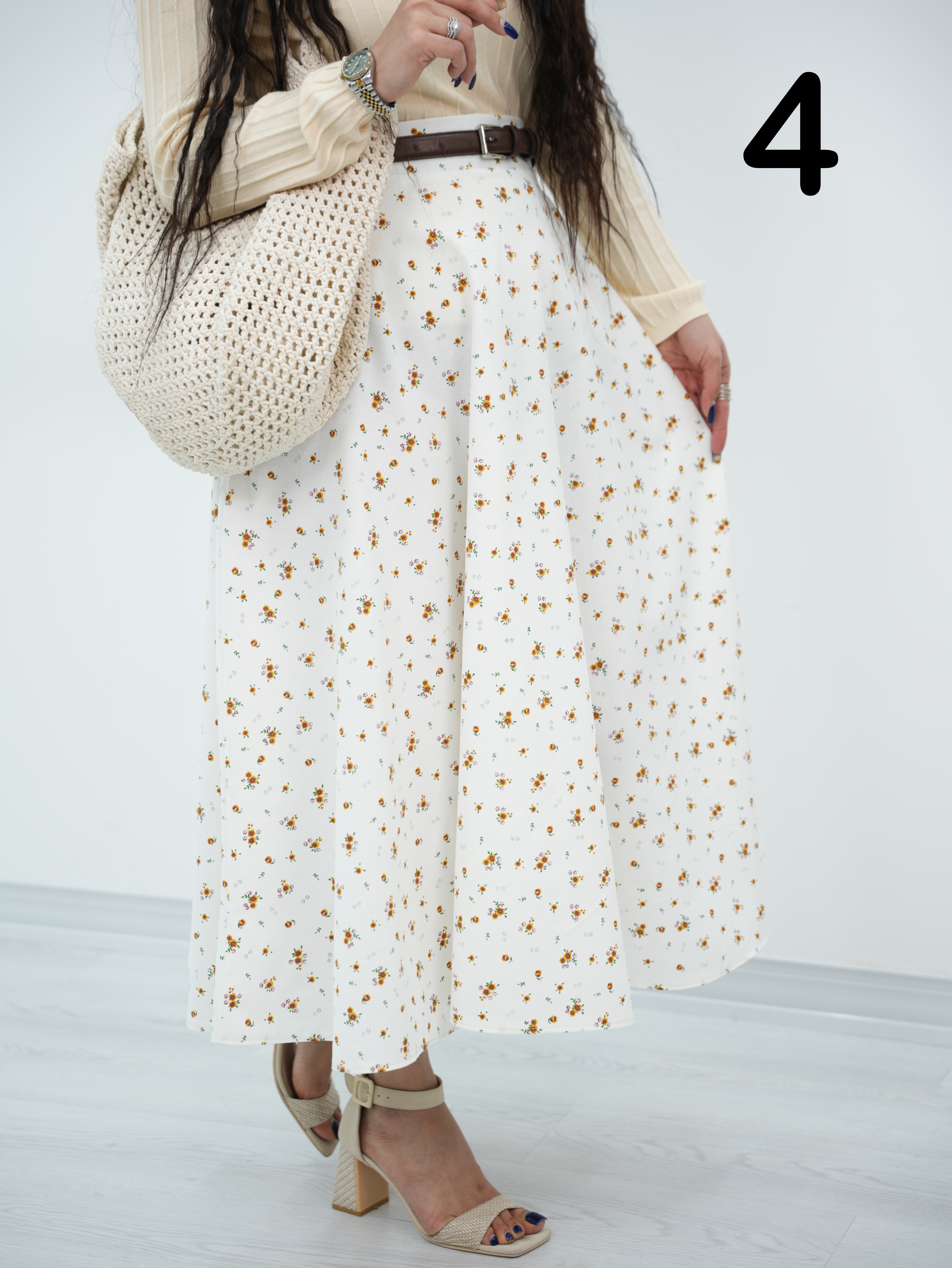 دامن لنین گلدار گل اندام کد6877