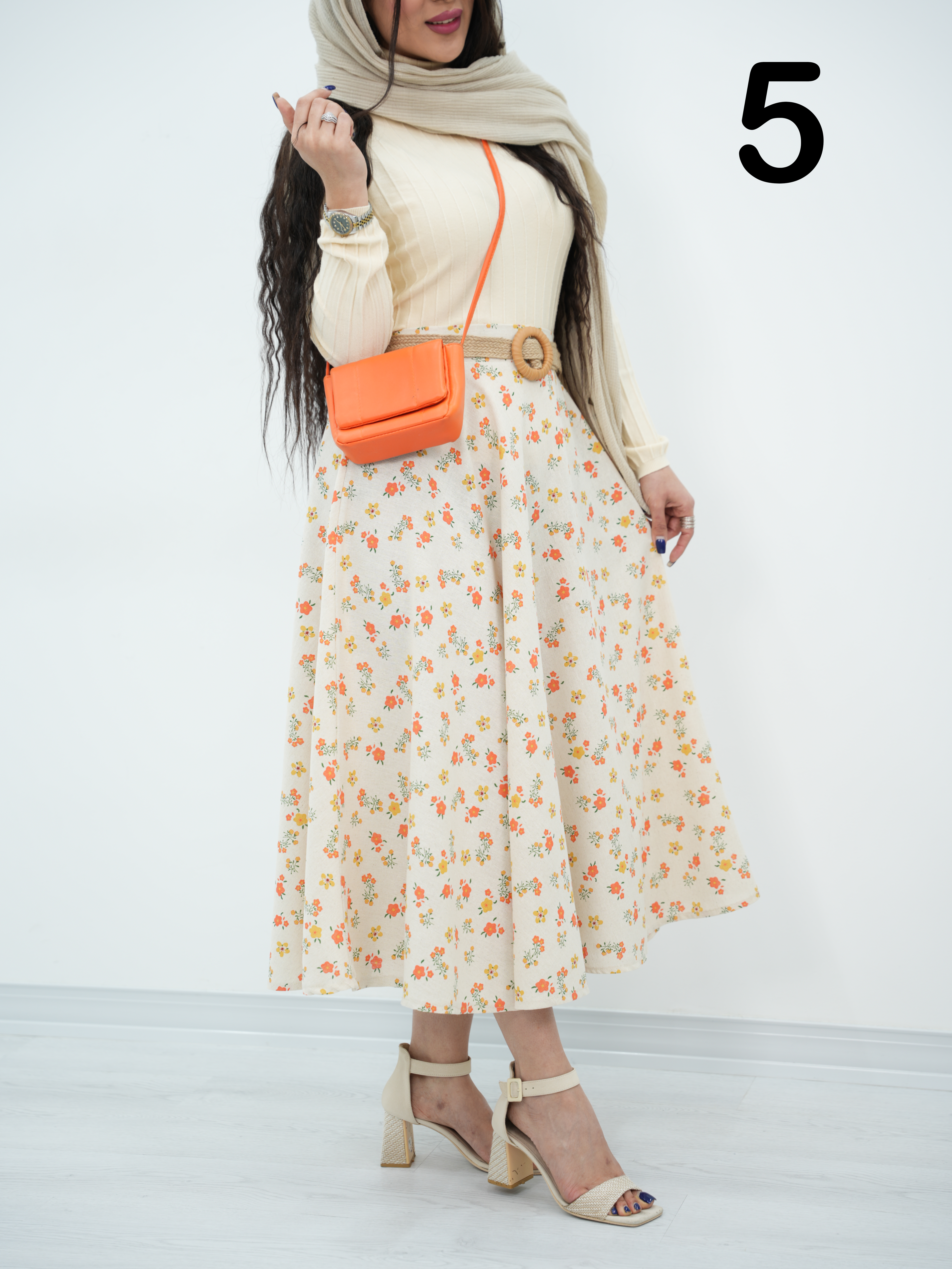 دامن لنین گلدار گل اندام کد6877