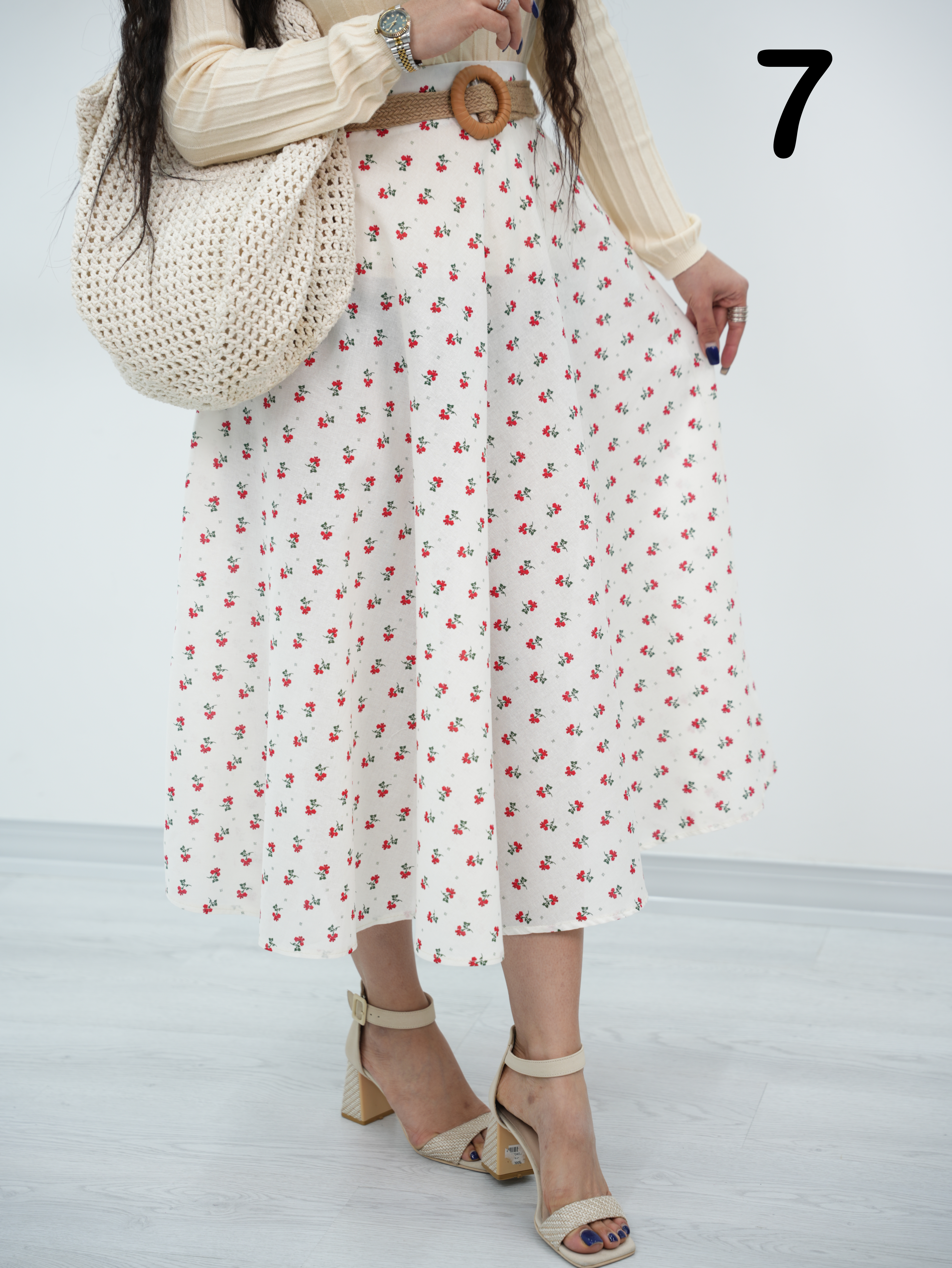 دامن لنین گلدار گل اندام کد6877