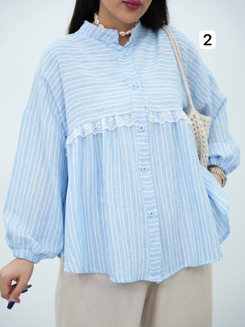 شومیز لنین راه راه عروسکی پارلا کد 6881