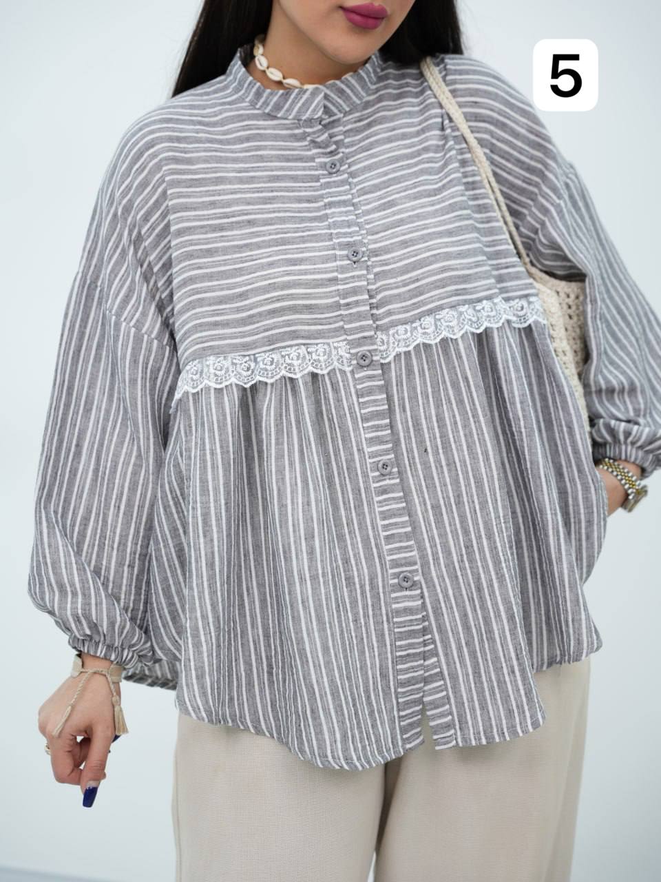 شومیز لنین راه راه عروسکی پارلا کد 6881